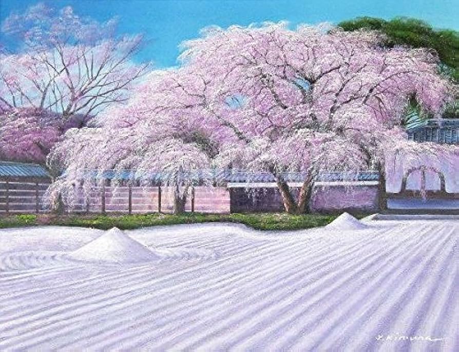木村由記夫 「大覚寺の桜」油絵 絵画 真作 絵画 油絵 角館の桜 F50号 （木村由記夫） 【肉筆】【油絵